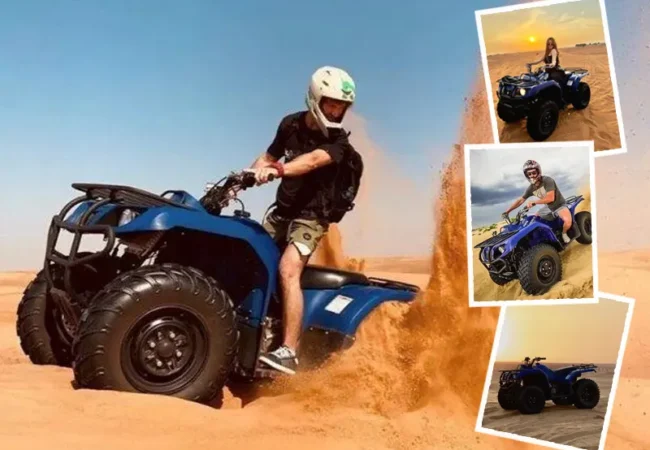 Yamaha Grizzly 450cc utility ATV on a long desert route near Dubai